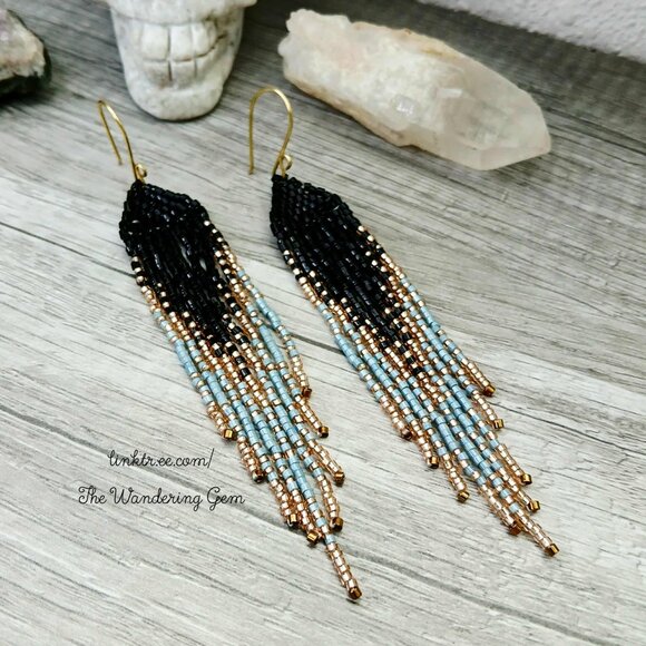 Beaded Fringe Cascade Shoulder Duster Dangle Earrings 4.5" - Picture 1 of 10